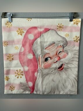 Vintage Style Pink Santa Claus Throw Pillow Cover Retro Pastel Christmas Decor